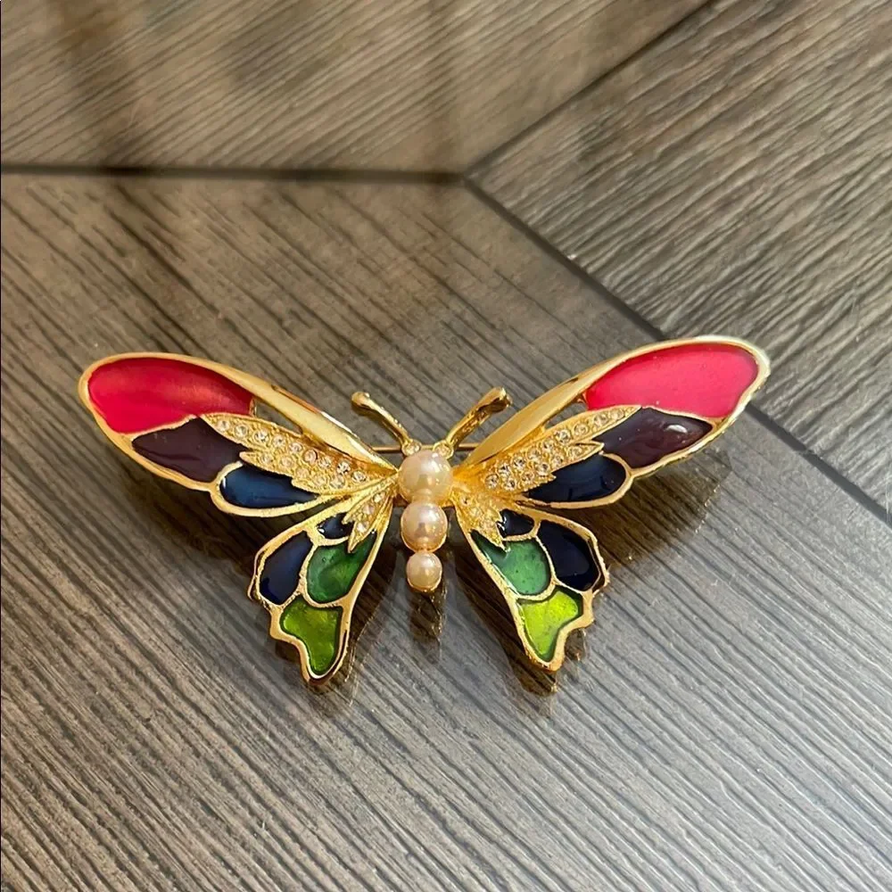 Vintage Good Quality Enamel- Cloisonné Butterfly Pin Brooch Colorful Insect
